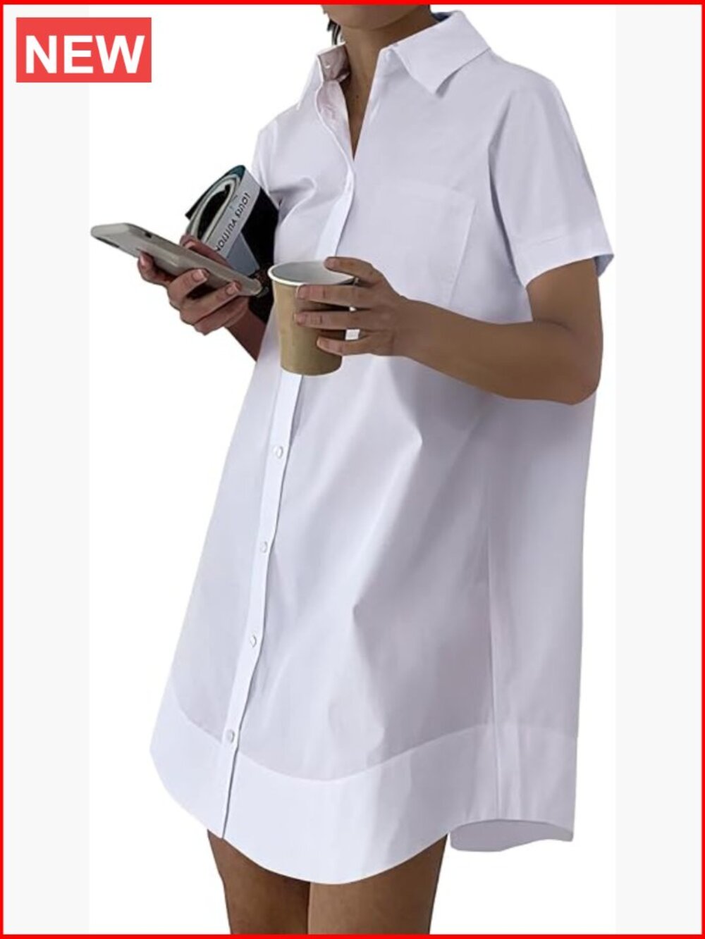 Casual Collar V Neck Button Down Short Sleeve Mini Shirt Dress